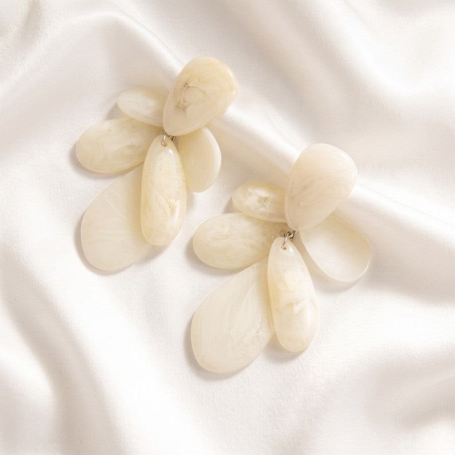 Statement Cream Resin Petal Drop Earrings