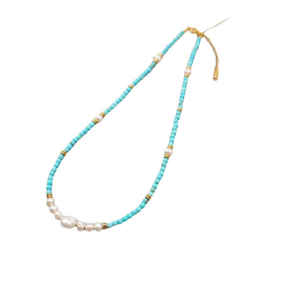 Dainty Turquoise and Pearl Beaded Necklace