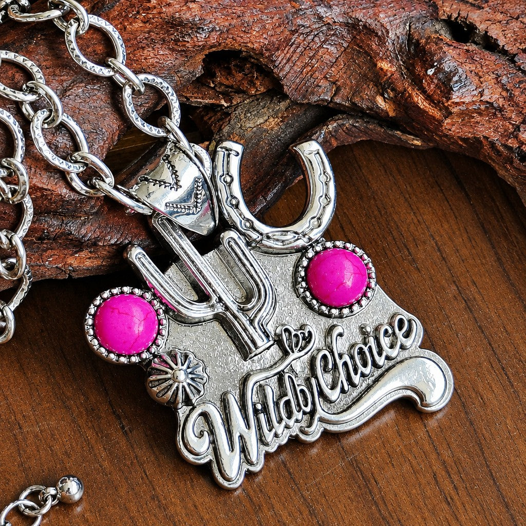 Boho Vintage Cactus & Horseshoe Necklace