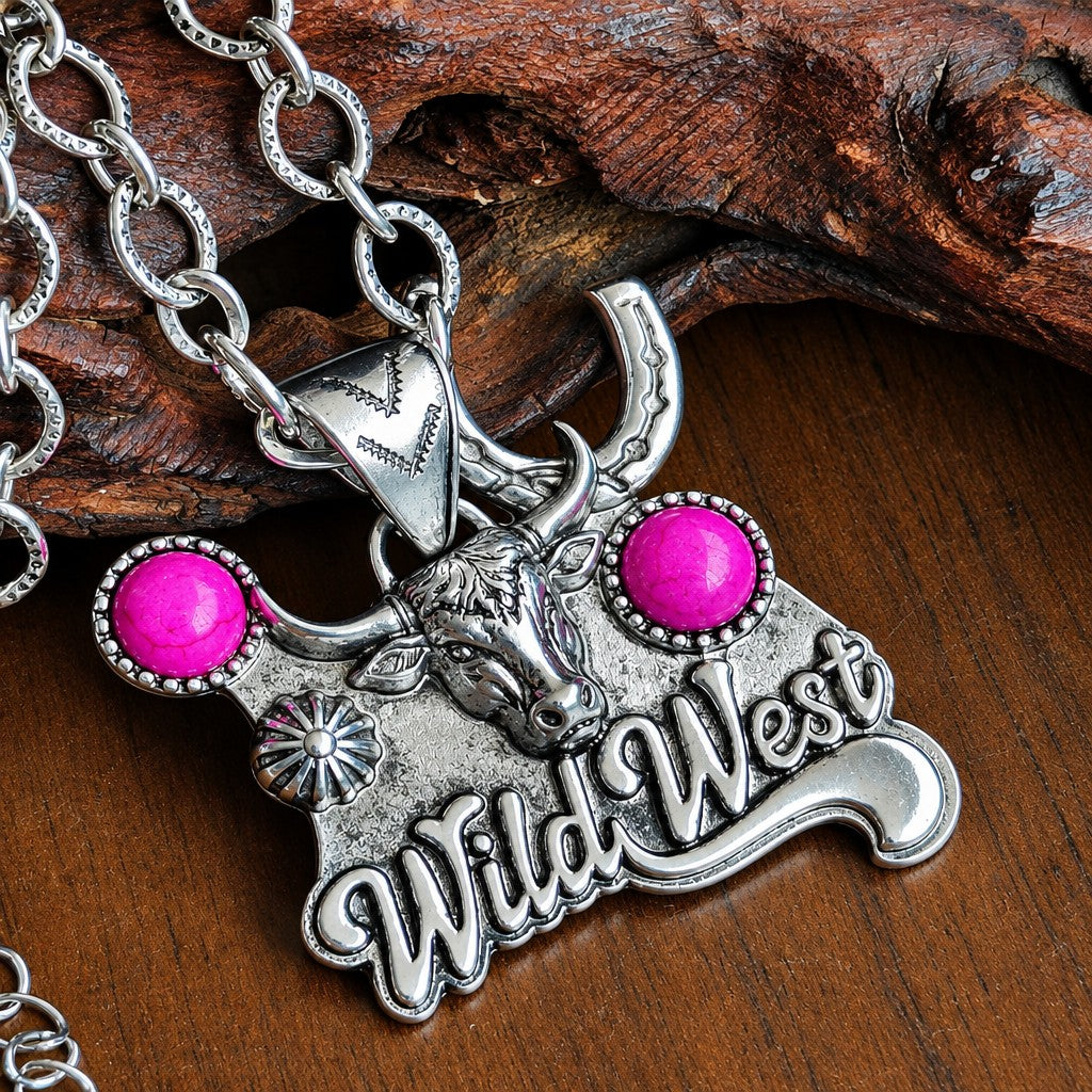 Boho Vintage Cactus & Horseshoe Necklace