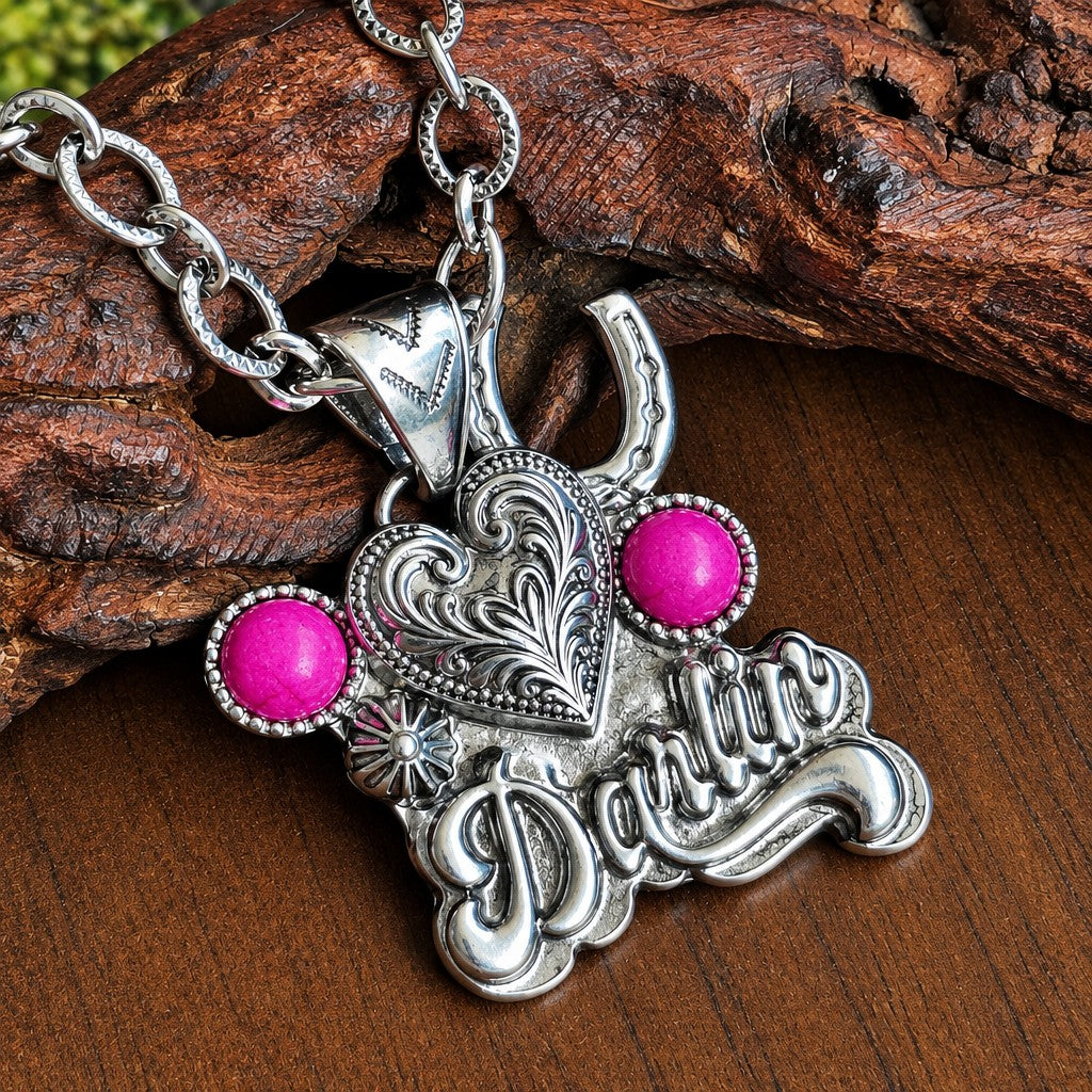 Boho Vintage Cactus & Horseshoe Necklace