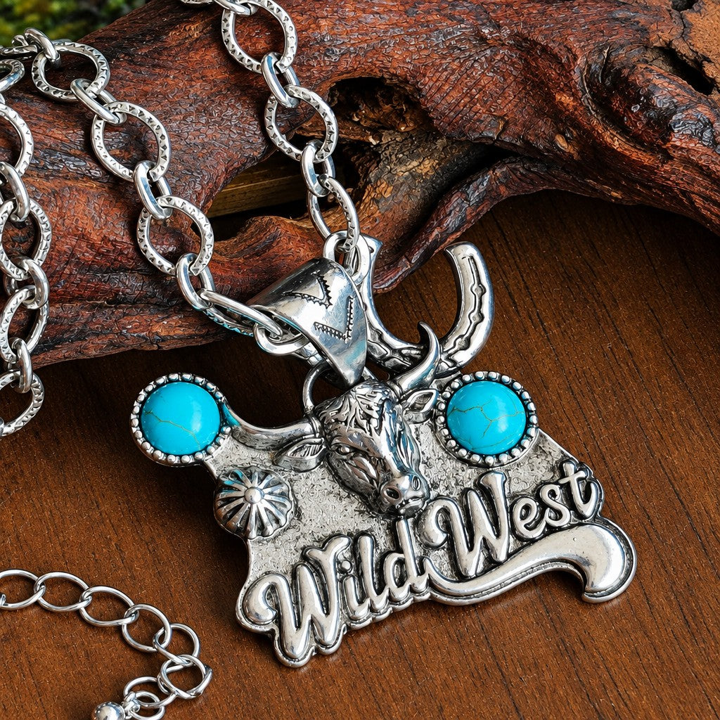 Boho Vintage Cactus & Horseshoe Necklace