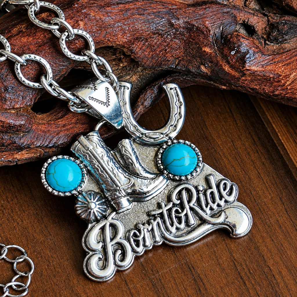 Boho Vintage Cactus & Horseshoe Necklace