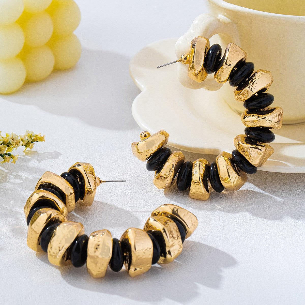 Classy Vintage Textured Bead C-Hoop Earrings