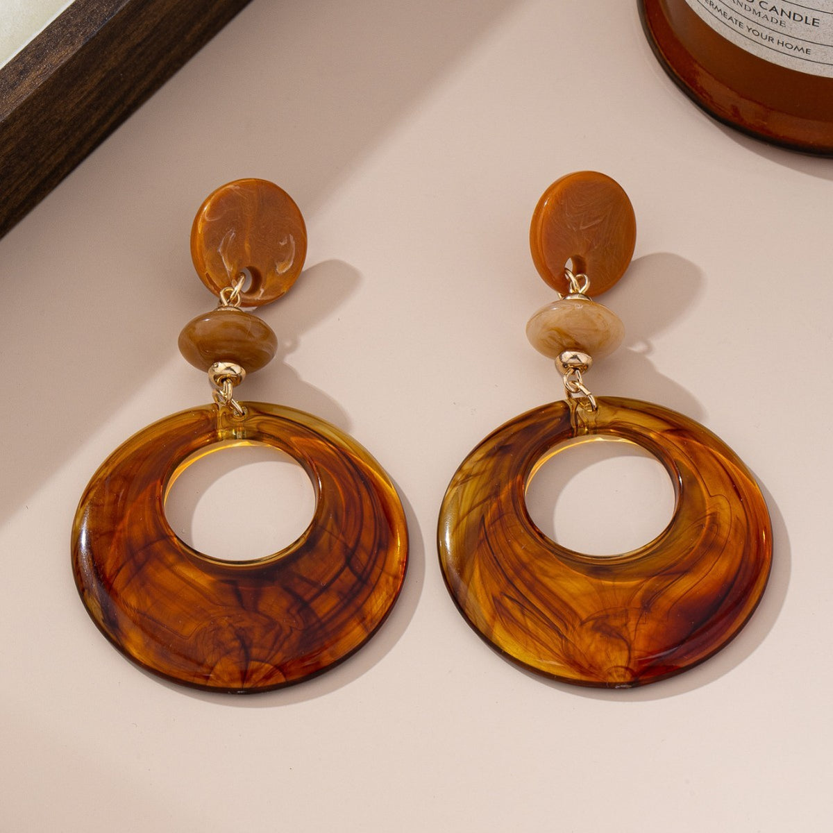 Classy Amber Marbled Acrylic Donut Earrings