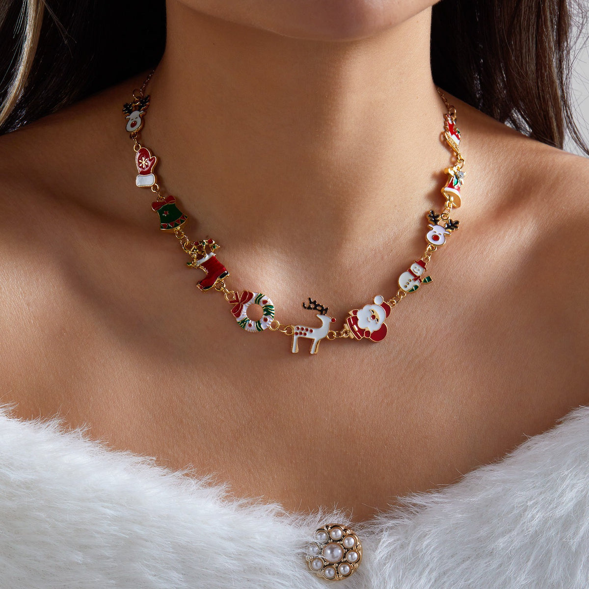 Festive Enamel Christmas Charm Necklace