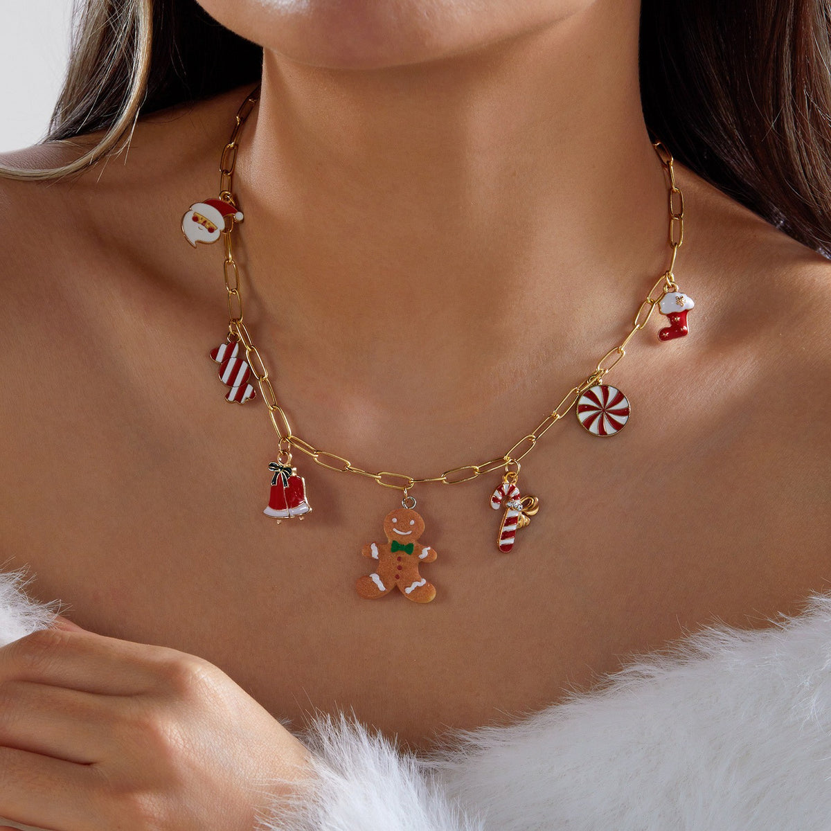 Festive Enamel Christmas Charm Necklace