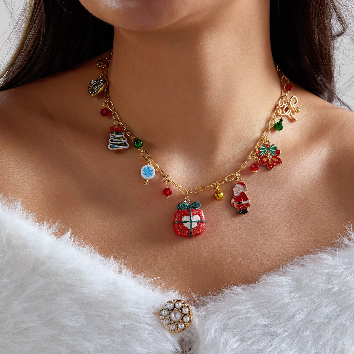 Festive Enamel Christmas Charm Necklace