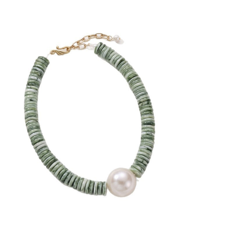 Boho Wood Disc & Pearl Necklace, Earring Set