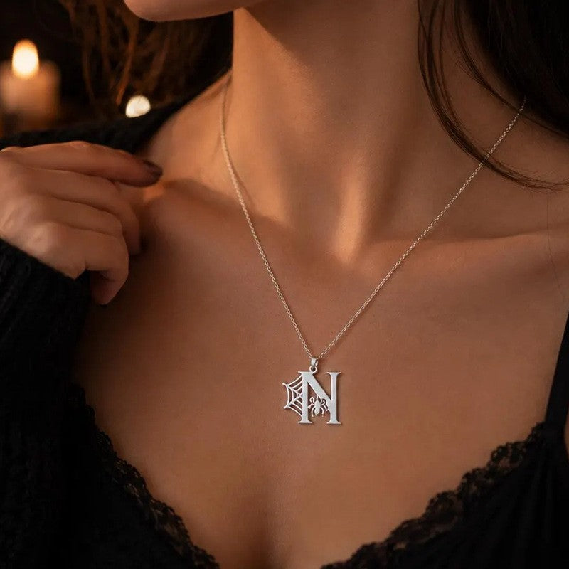 Dainty Spiderweb Initial Necklace