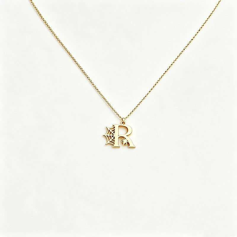 Dainty Spiderweb Initial Necklace