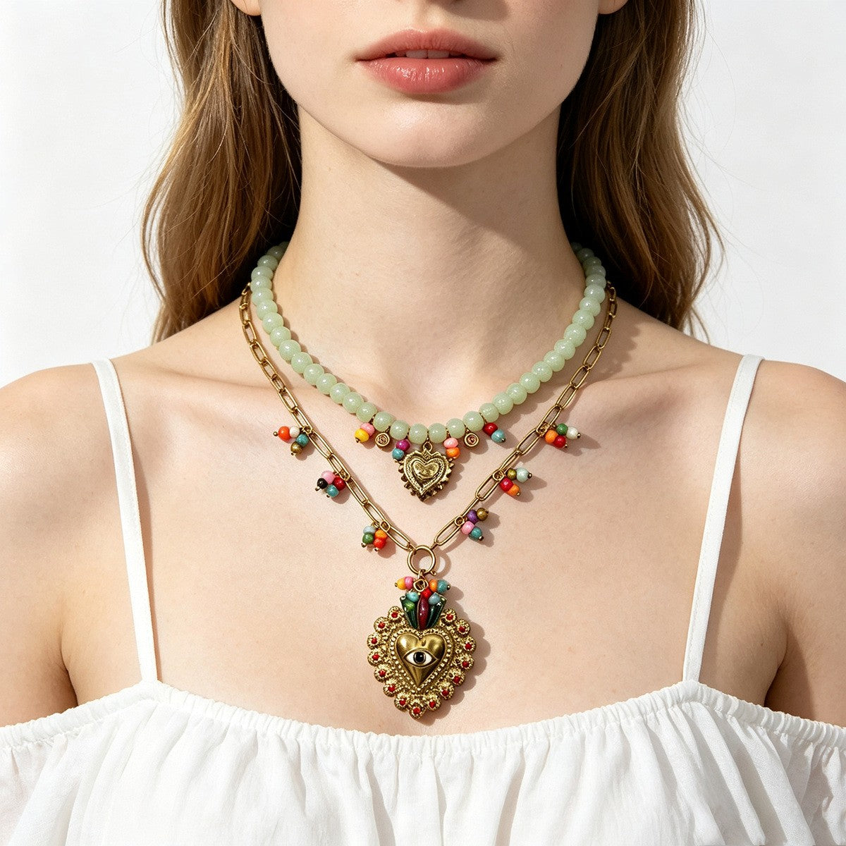 18k Boho Multi-Color Beaded Evil Eye Necklace