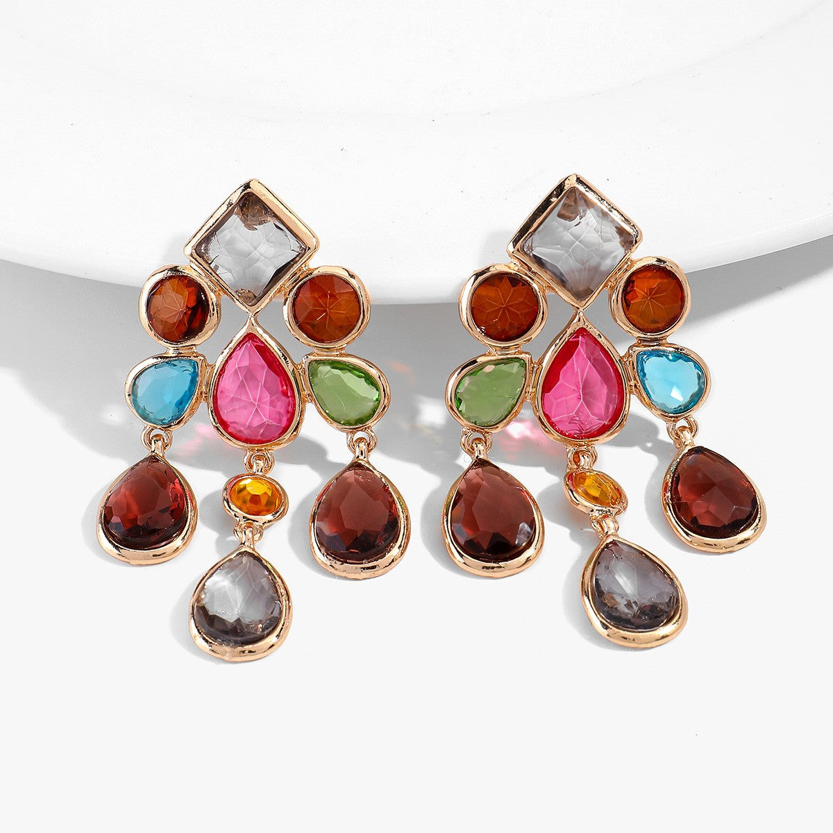 Classy Multicolor Geometric Rhinestone Chandelier Earrings