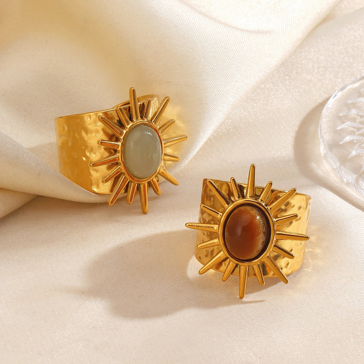 Boho Hammered Sunburst Wide Ring
