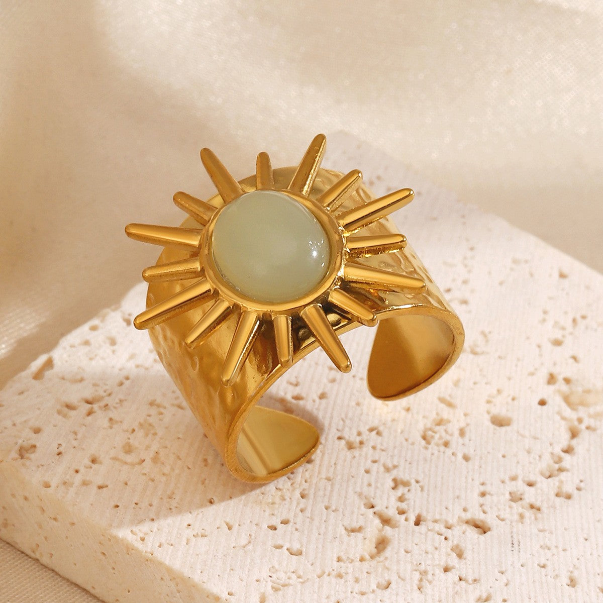 Boho Hammered Sunburst Wide Ring