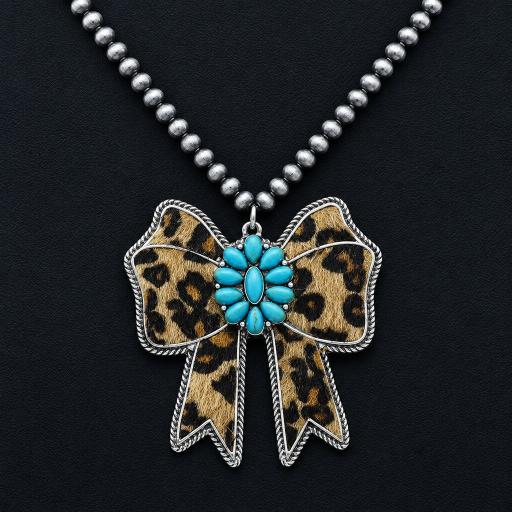 Boho Cow Print Bow Necklace