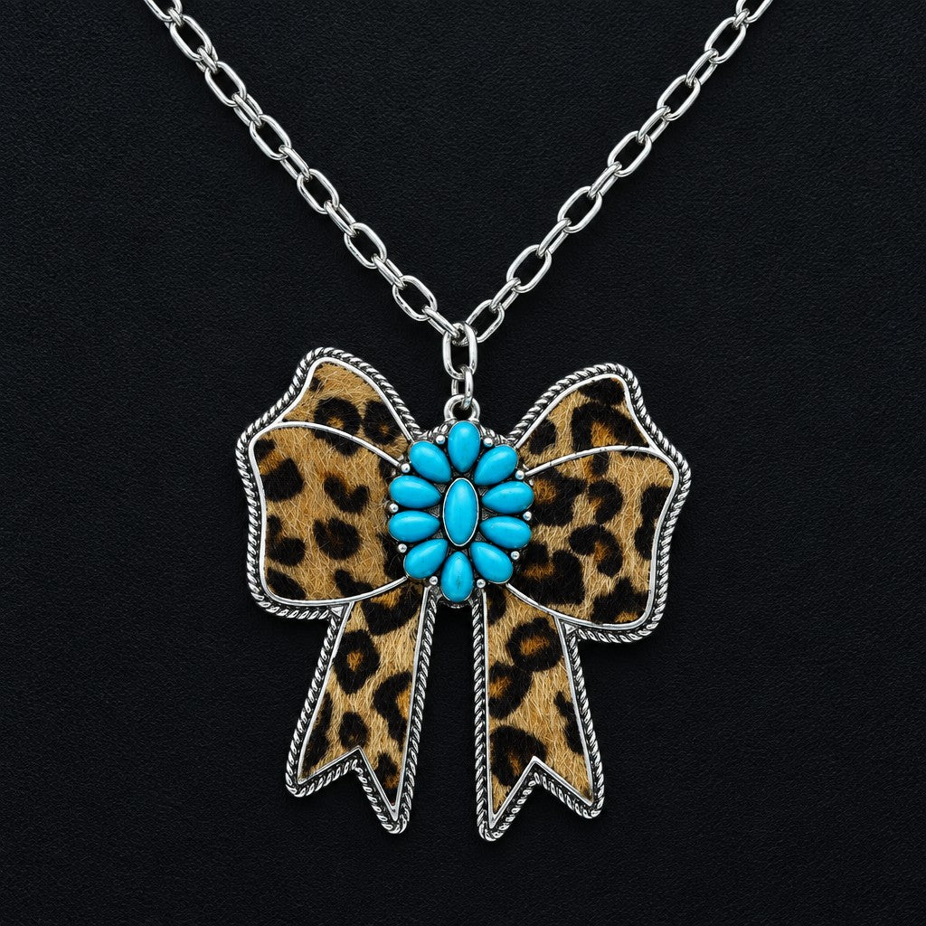 Boho Cow Print Bow Necklace