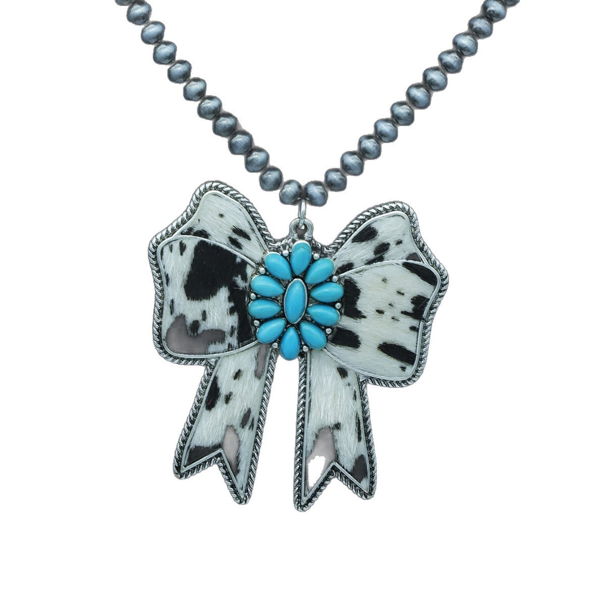 Boho Cow Print Bow Necklace