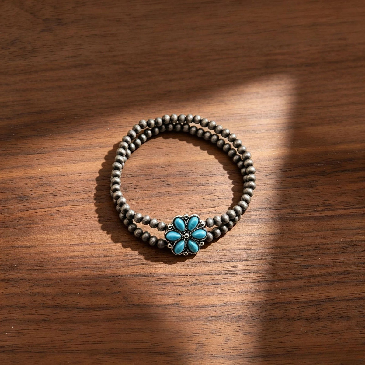 Vintage Turquoise Flower Beaded Necklace, Bracelet & Earring Set
