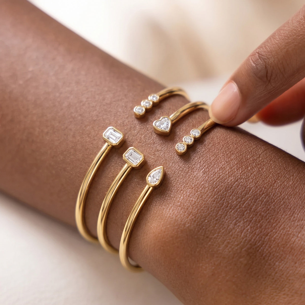 Dainty Mixed Gem Open Cuff Bracelet