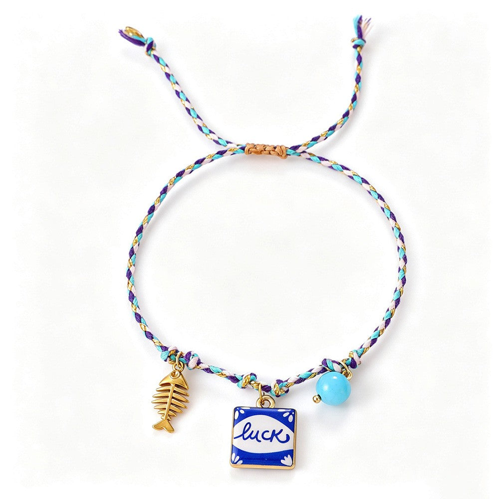 Boho Enamel Charm Cord Bracelet Set