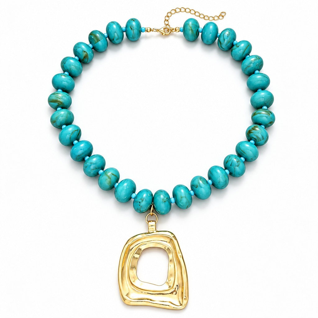 Boho Turquoise Beaded Geometric Necklace