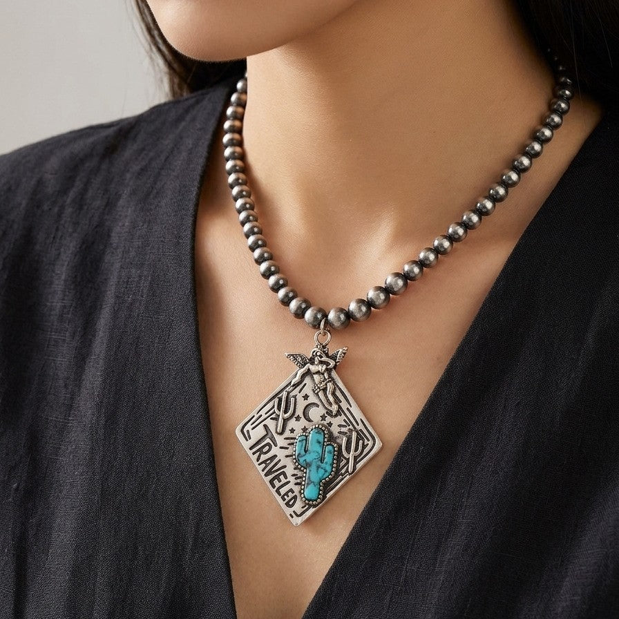 Boho Vintage Cactus Beaded Necklace