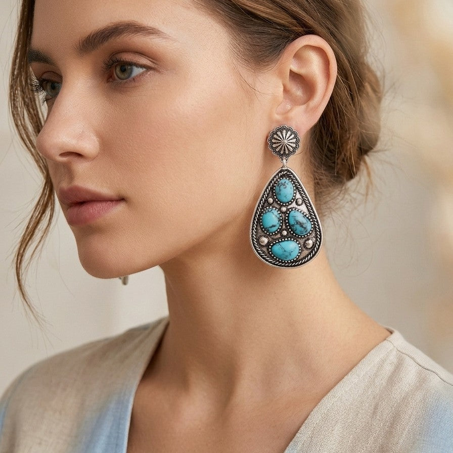 Boho Faux Turquoise Teardrop Dangle Earrings