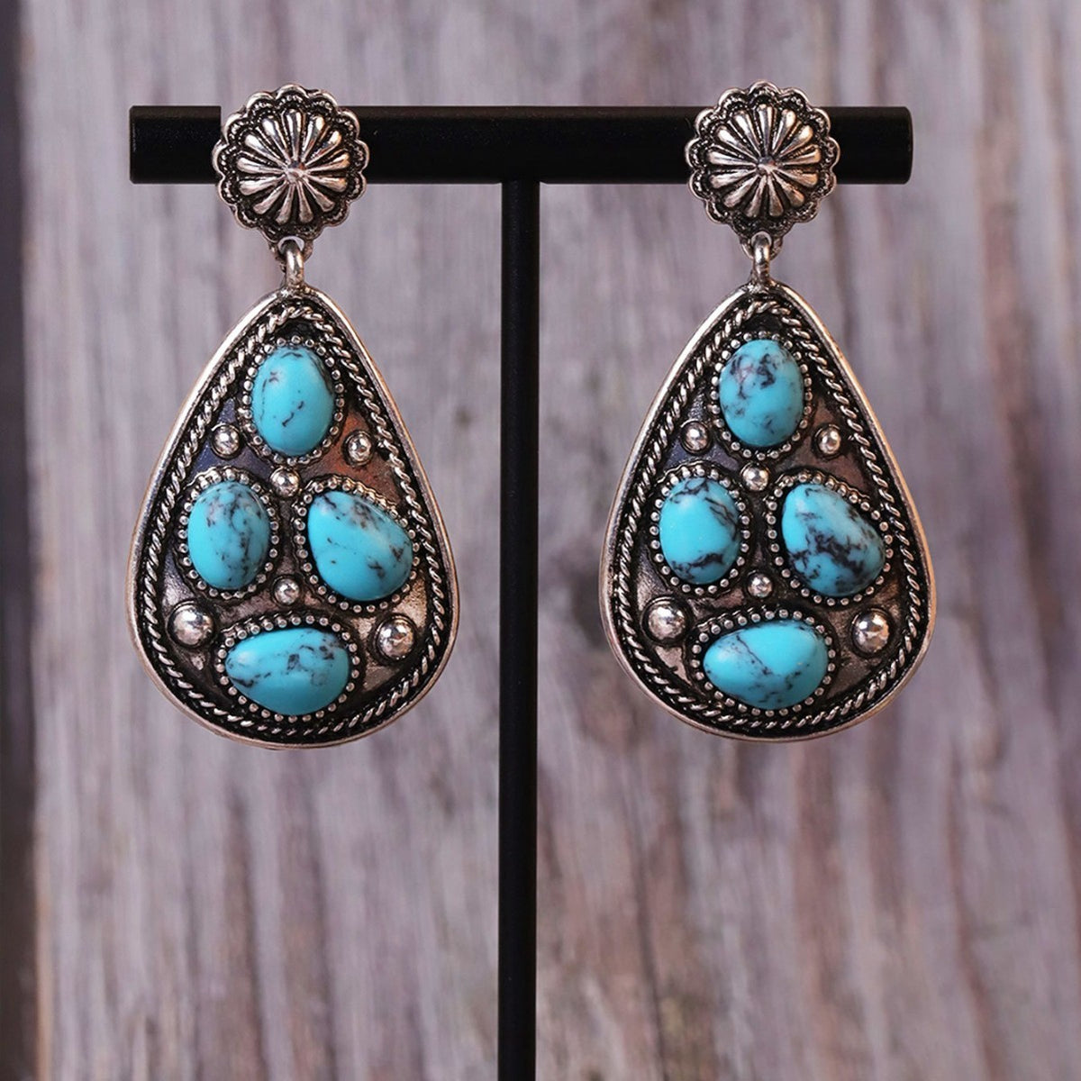 Boho Faux Turquoise Teardrop Dangle Earrings