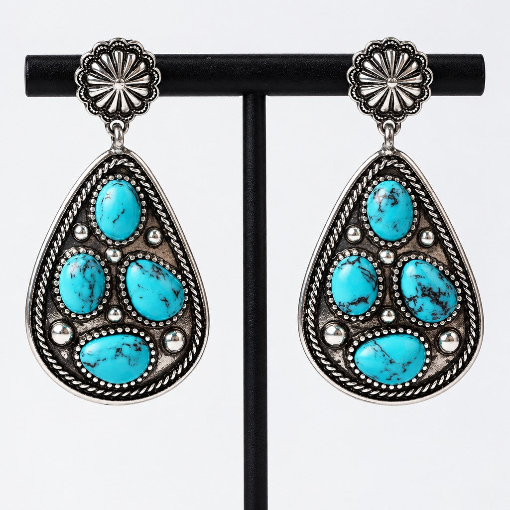 Boho Faux Turquoise Teardrop Dangle Earrings