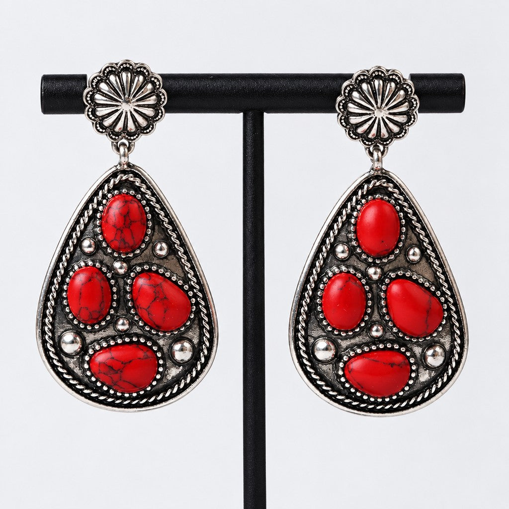Boho Faux Turquoise Teardrop Dangle Earrings