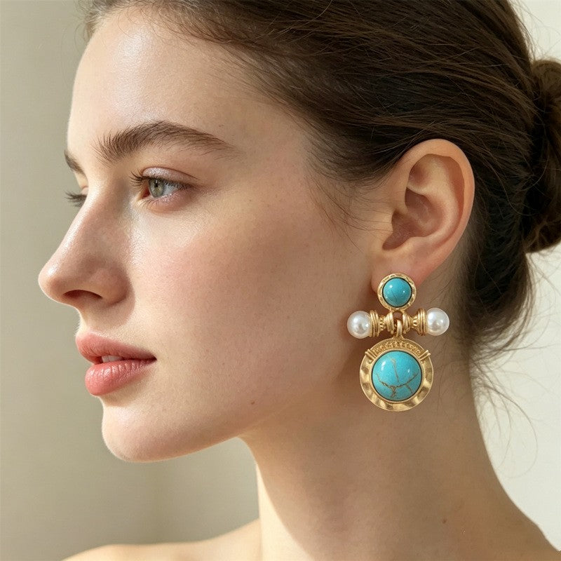 Vintage Turquoise Pearl Drop Earrings