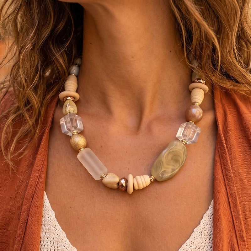 Boho Amber Acrylic Star Bead Necklace