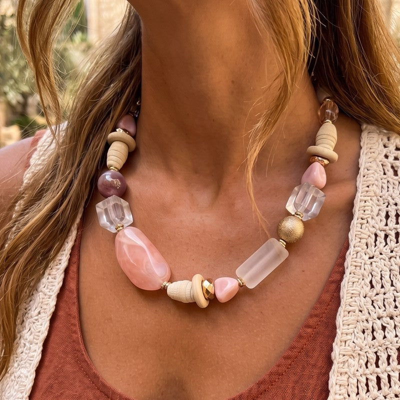 Boho Amber Acrylic Star Bead Necklace