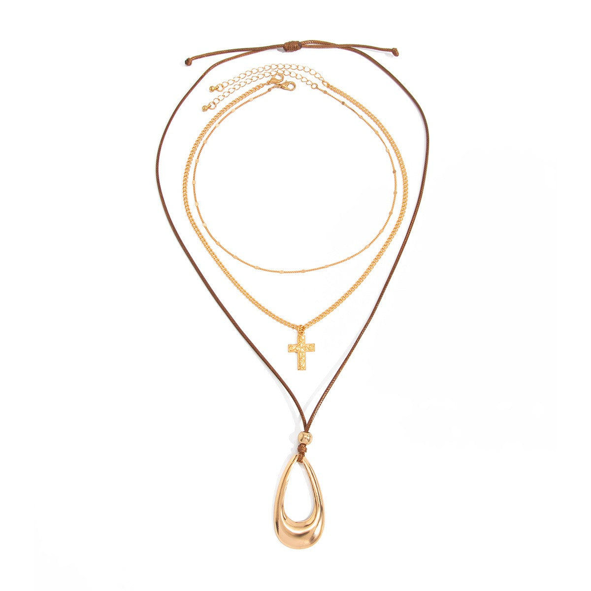 Classy Layered Cross & Teardrop Necklace