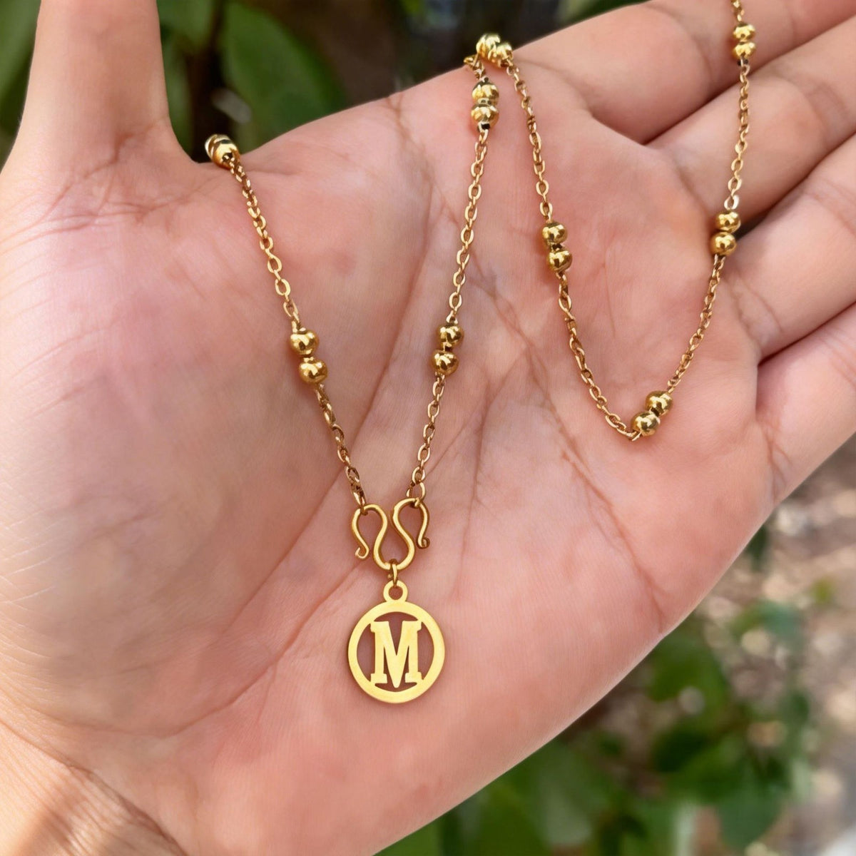 18k Dainty Beaded Initial Letter Necklace