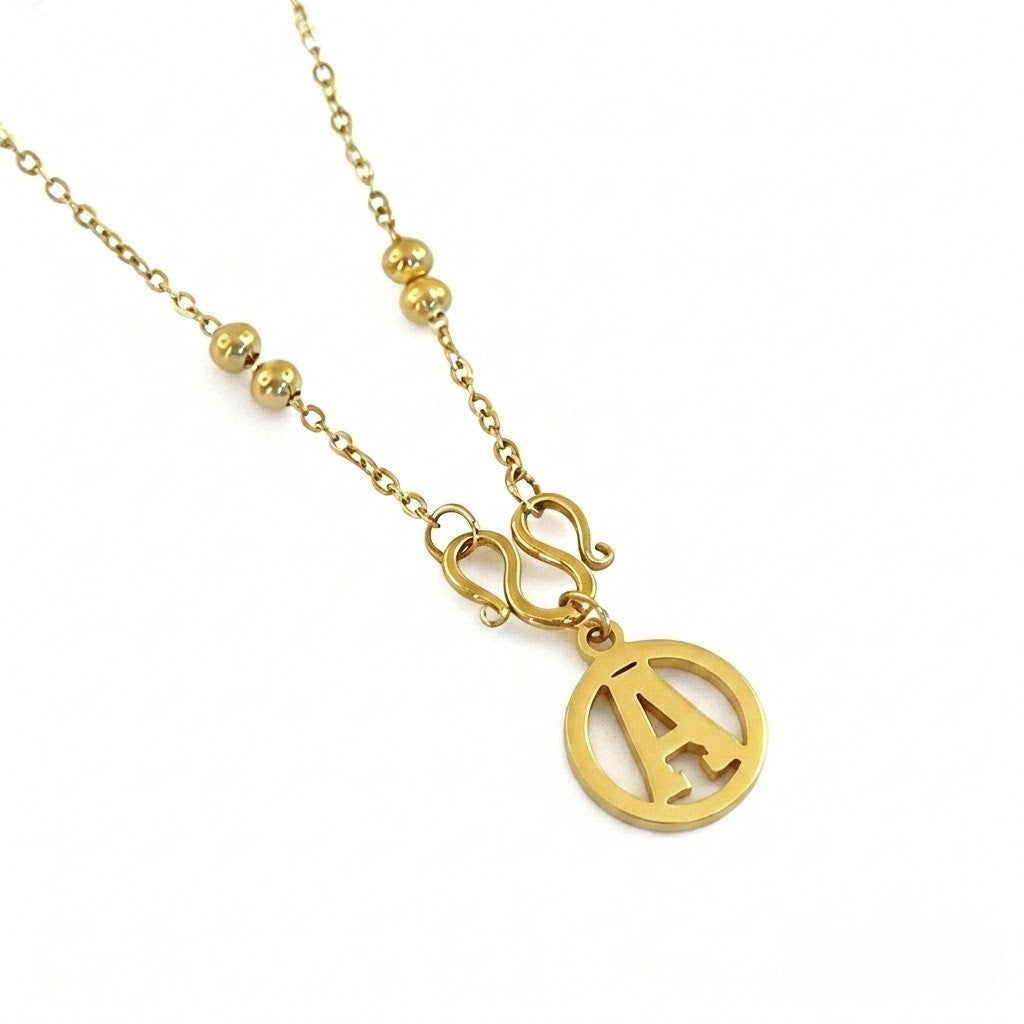 18k Dainty Beaded Initial Letter Necklace