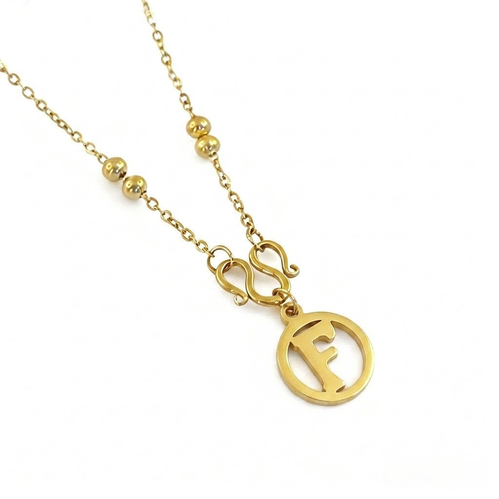 18k Dainty Beaded Initial Letter Necklace