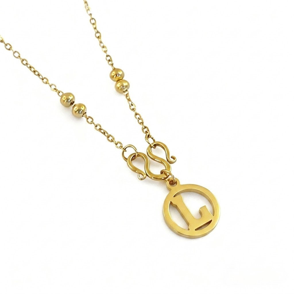 18k Dainty Beaded Initial Letter Necklace