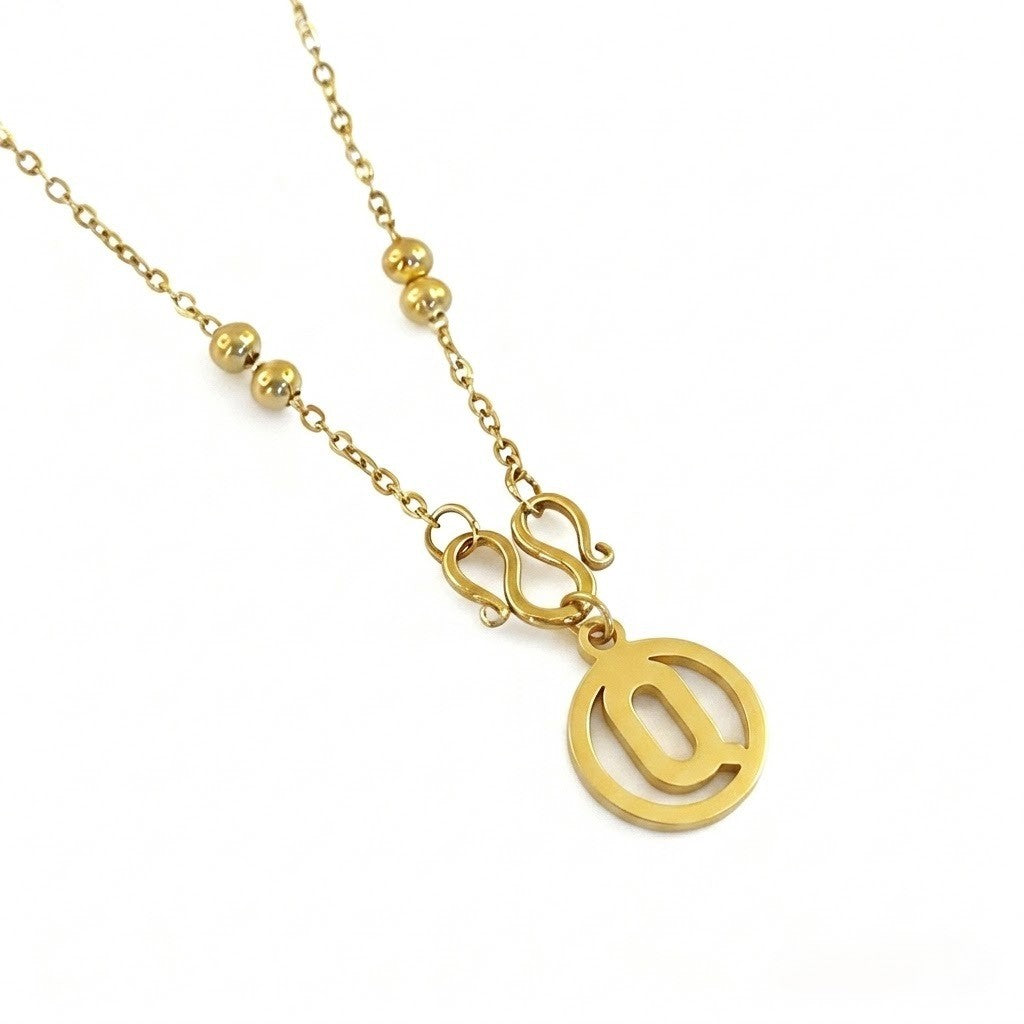 18k Dainty Beaded Initial Letter Necklace
