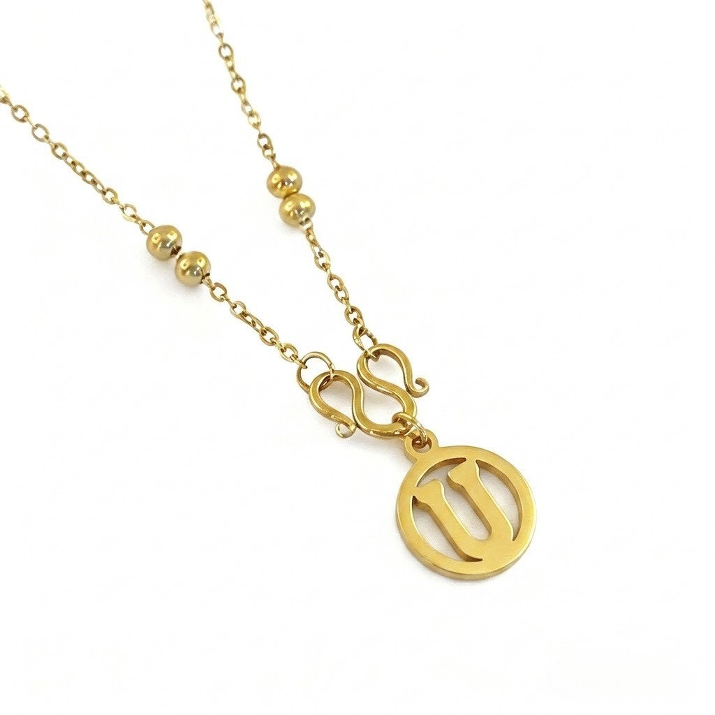 18k Dainty Beaded Initial Letter Necklace