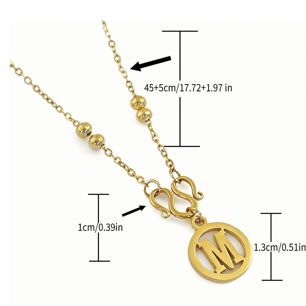 18k Dainty Beaded Initial Letter Necklace