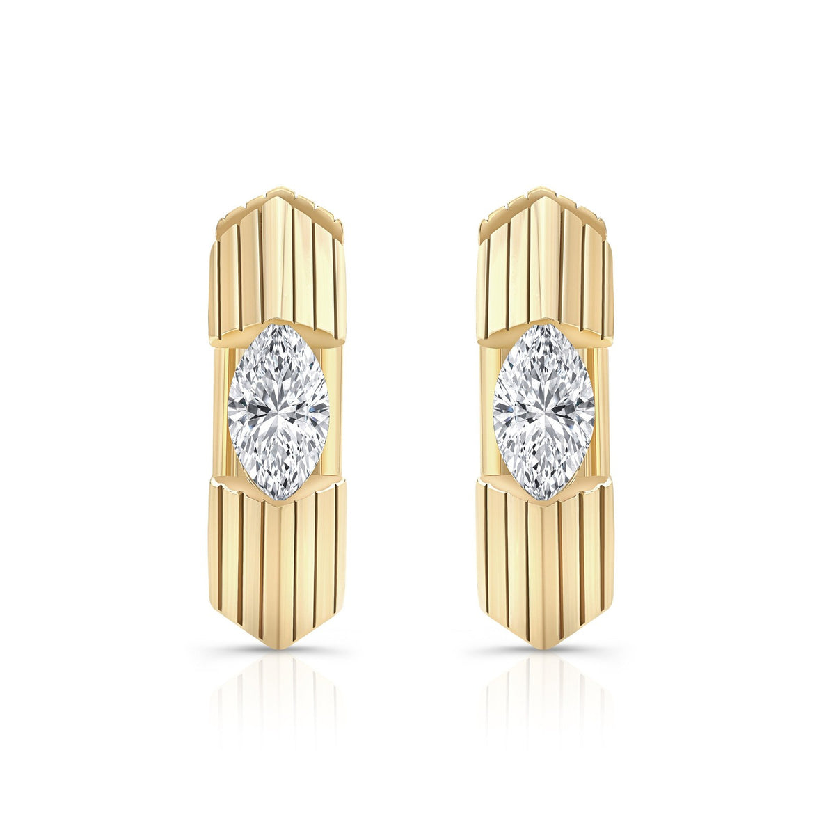 Classy Fluted Zirconia Huggie Hoop Earrings
