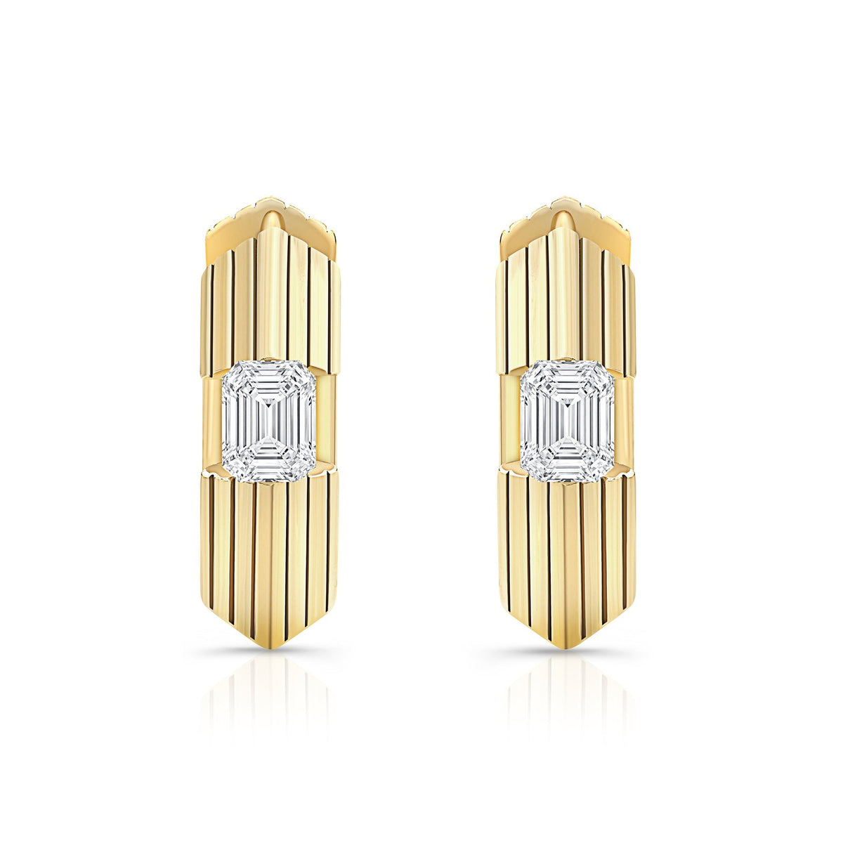 Classy Fluted Zirconia Huggie Hoop Earrings