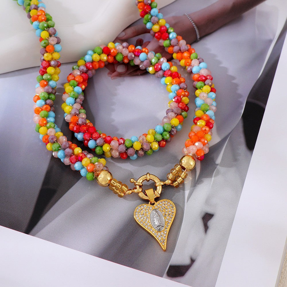 Sweet Multicolor Beaded Heart Necklace & Bracelet Set