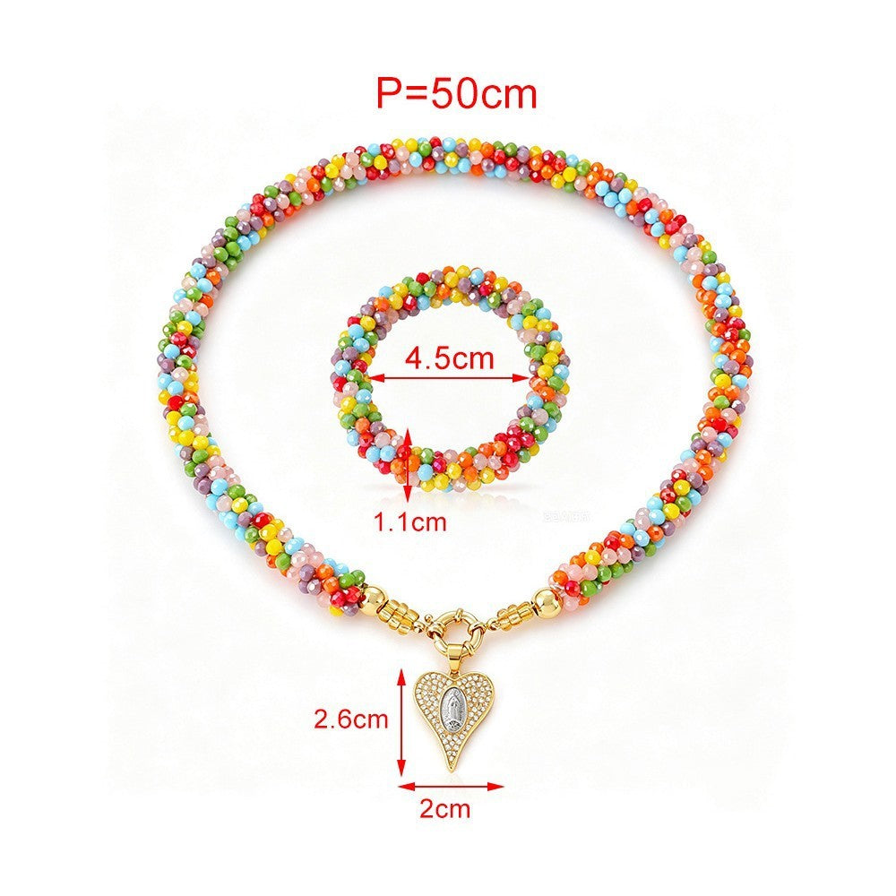 Sweet Multicolor Beaded Heart Necklace & Bracelet Set