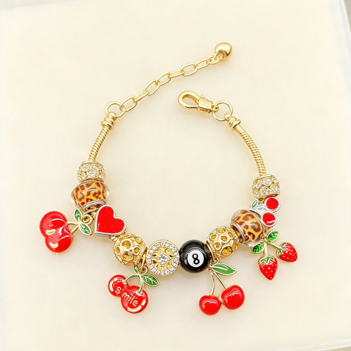 Playful Cherry and Heart Charm Bracelet