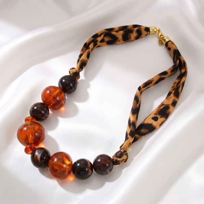 Boho Leopard Print Resin Bead Necklace