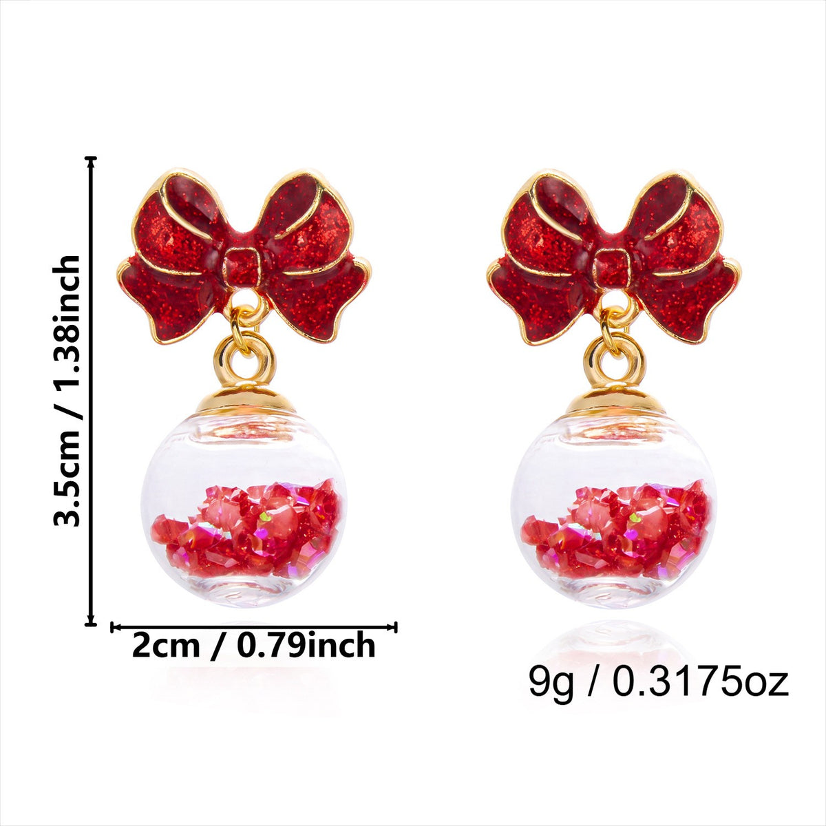 Festive Green Bow Quicksand Ball Earrings