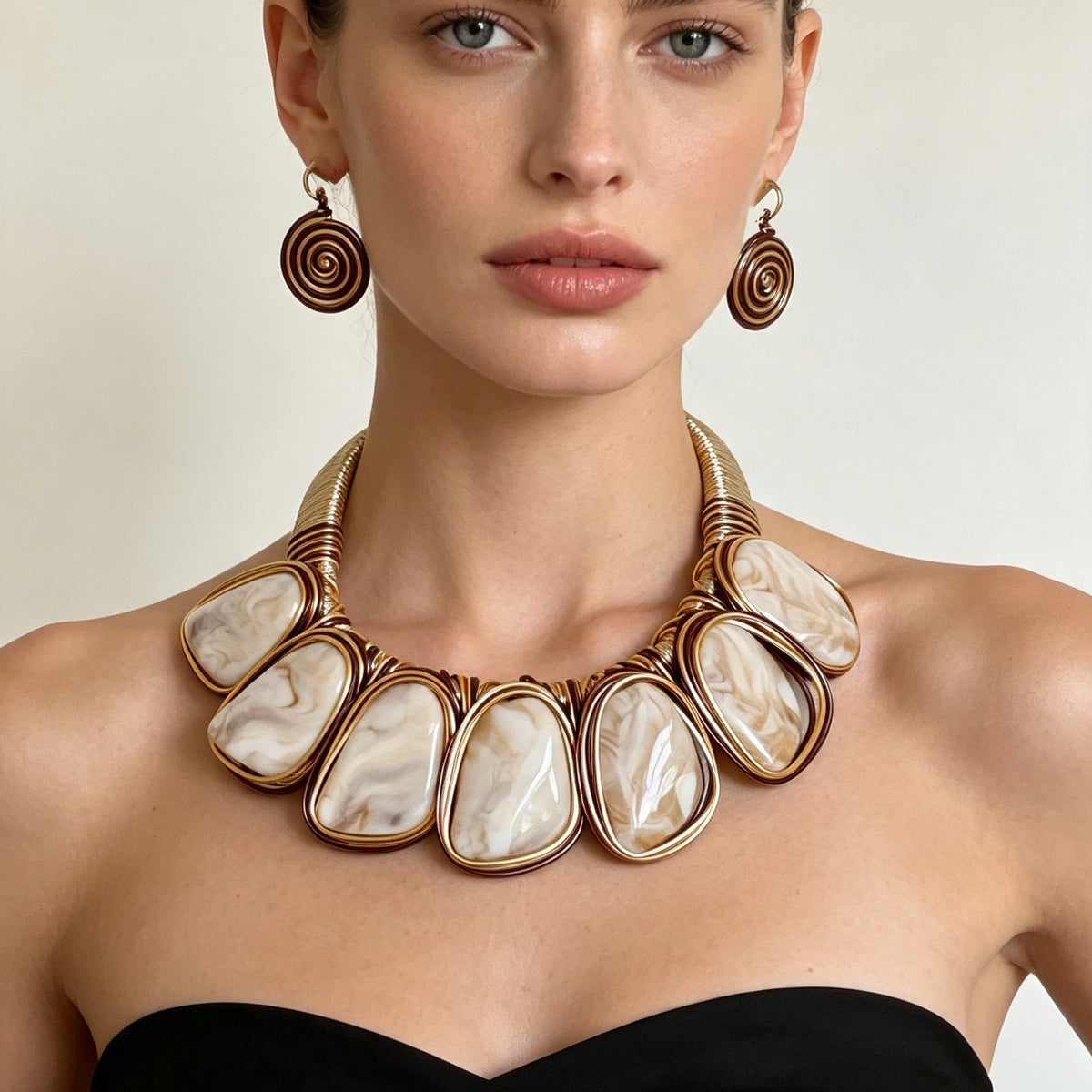 Boho Marbled Acrylic Collar Necklace & Earring Set